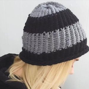 Handmade black & grey striped knit hat